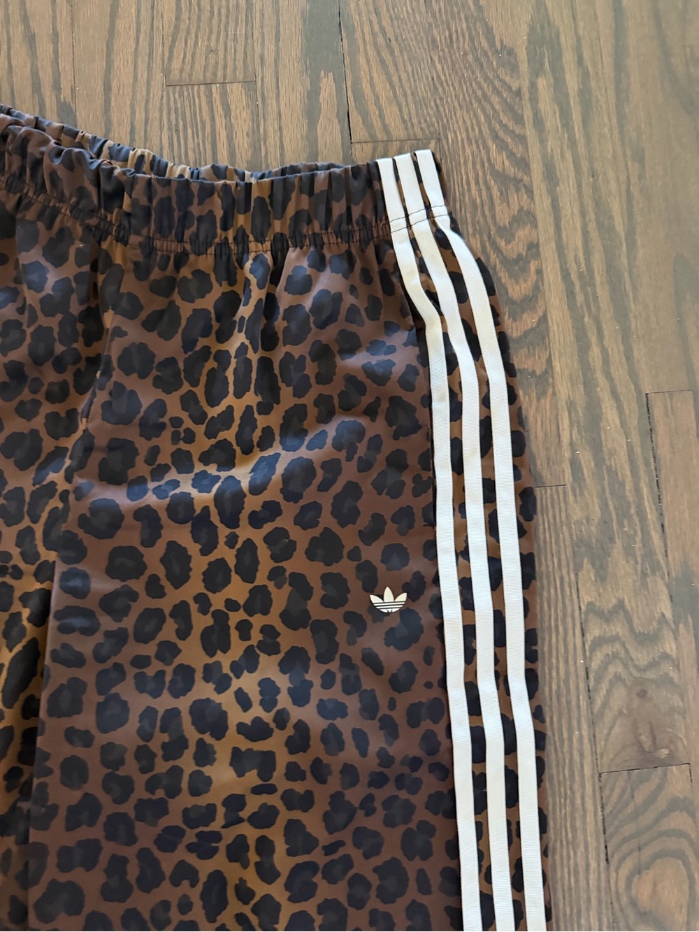 adidas Originals Brown Leopard Print Track Pants with White Stripes